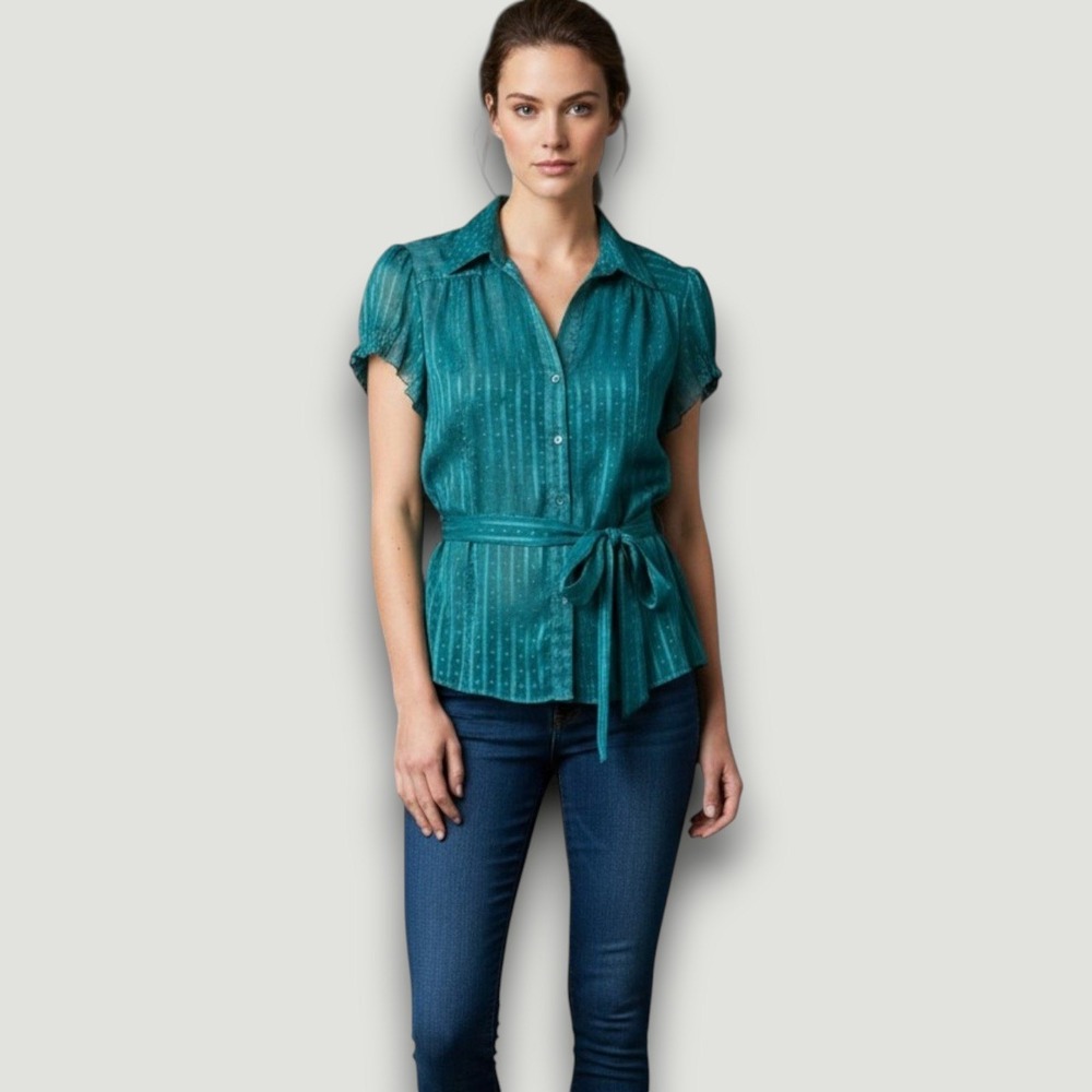 Notations Bouse Womens Teal XL Swiss Dot Office Corporate Chic Casual Feminine